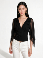 Mesh Pleated V-Neck Sleeveless T-Shirt