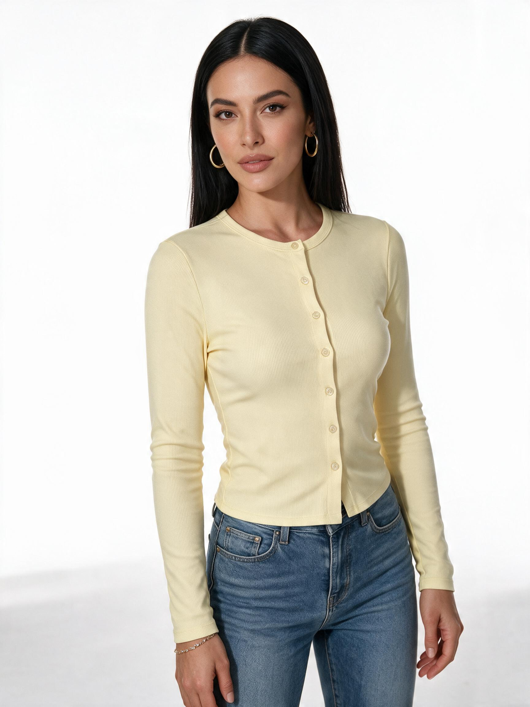 Button-Front Long-Sleeve Cardigan