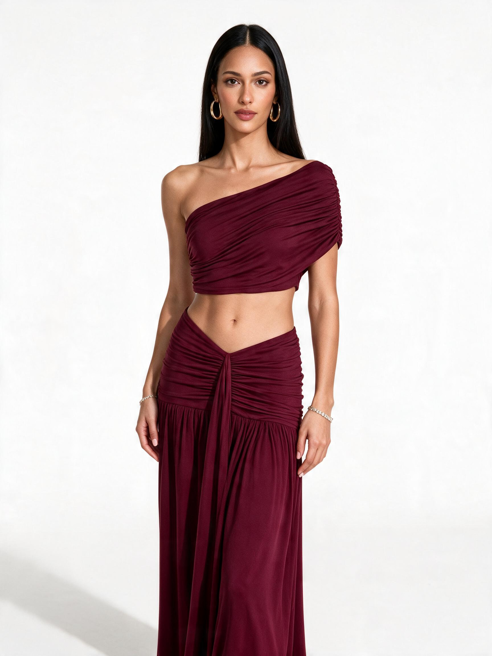 Ruched Backless Sleeveless Slim-Fit Two-Piece Set