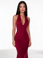 Lace-Up Backless Halter Sleeveless Maxi Dress